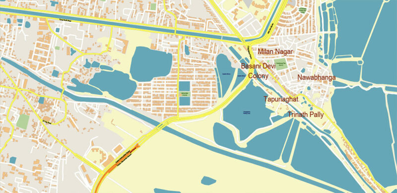 Kolkata India Vector Map Exact Extra High Detailed Street Map Adobe Illustrator in layers