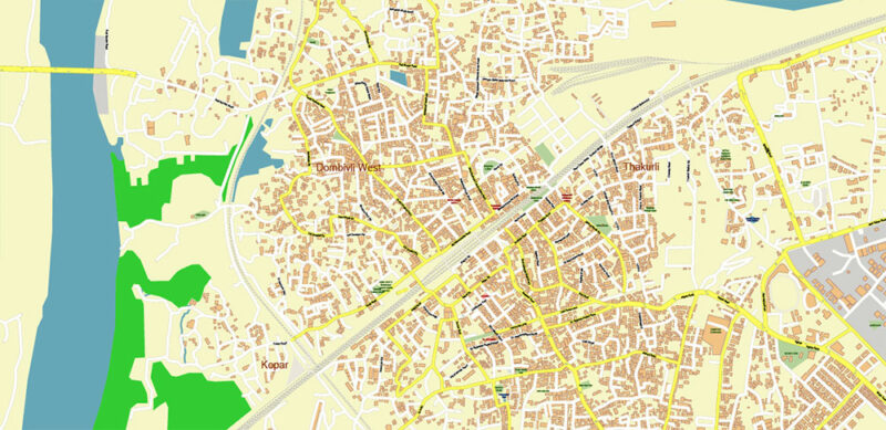 Mumbai India Vector Map Exact Extra High Detailed Street Map Adobe Illustrator in layers