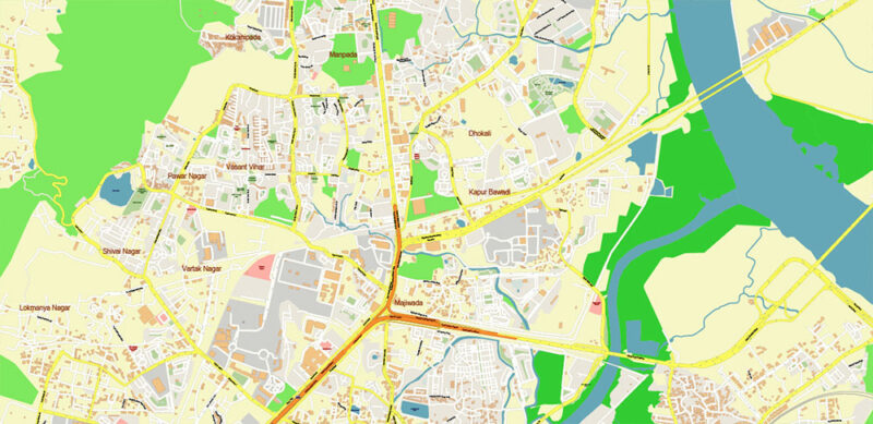 Mumbai India Vector Map Exact Extra High Detailed Street Map Adobe Illustrator in layers