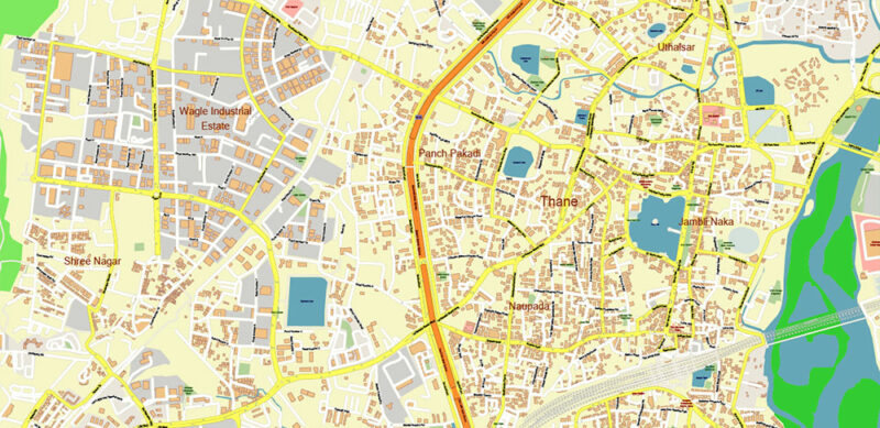 Mumbai India Vector Map Exact Extra High Detailed Street Map Adobe Illustrator in layers