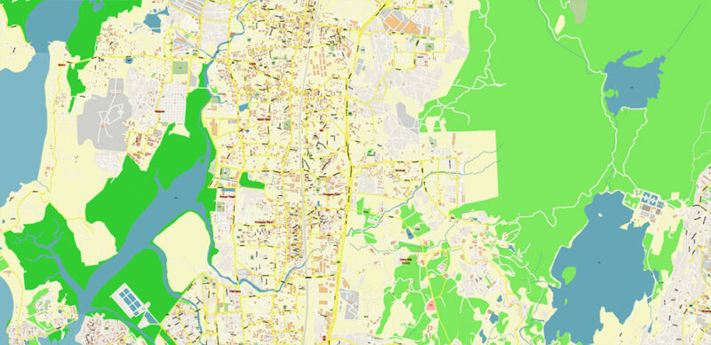 Mumbai India Vector Map Exact Extra High Detailed Street Map Adobe Illustrator in layers