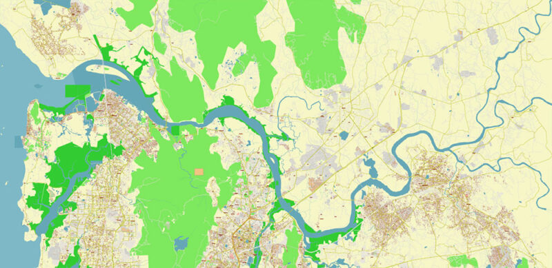Mumbai India Vector Map Exact Extra High Detailed Street Map Adobe Illustrator in layers