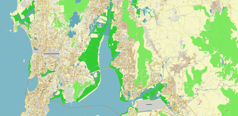 Mumbai India Vector Map Exact Extra High Detailed Street Map Adobe Illustrator in layers