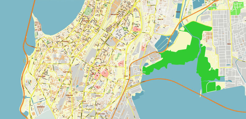 Mumbai India Vector Map Exact Extra High Detailed Street Map Adobe Illustrator in layers