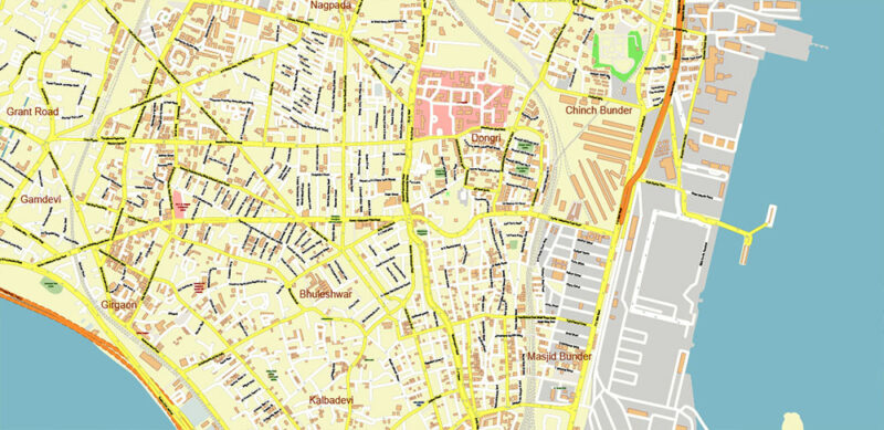 Mumbai India Vector Map Exact Extra High Detailed Street Map Adobe Illustrator in layers