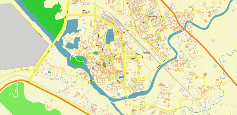 Mumbai India Vector Map Exact Extra High Detailed Street Map Adobe Illustrator in layers