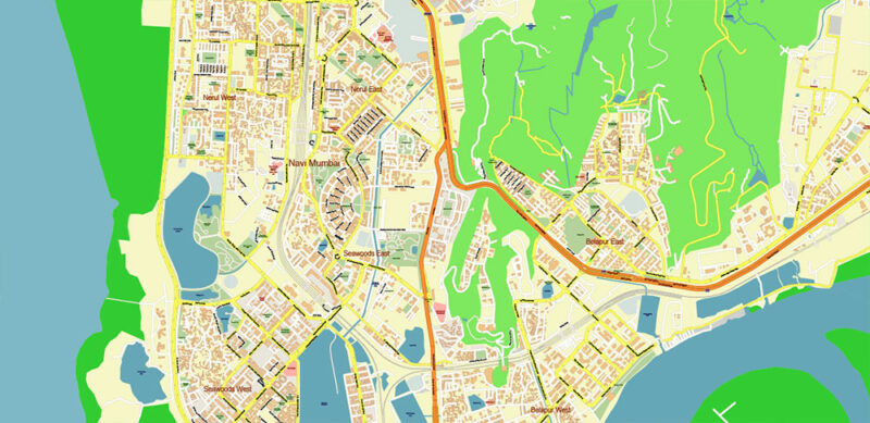 Mumbai India Vector Map Exact Extra High Detailed Street Map Adobe Illustrator in layers