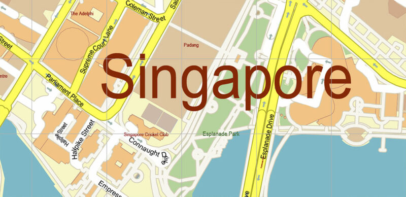 Syngapore 2025 Vector Map Exact Extra High Detailed Street Map Adobe Illustrator in layers