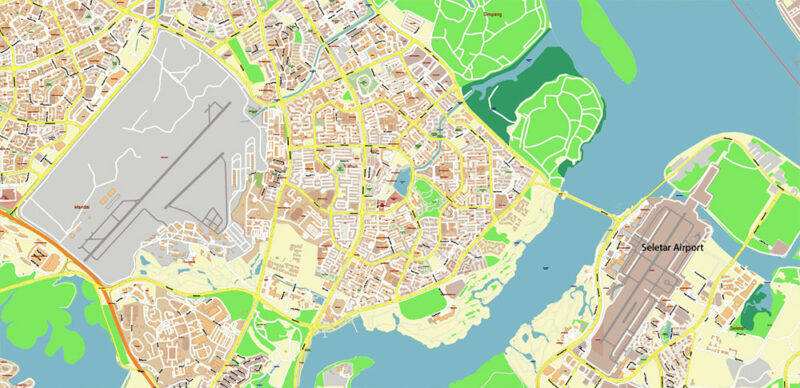 Syngapore 2025 Vector Map Exact Extra High Detailed Street Map Adobe Illustrator in layers