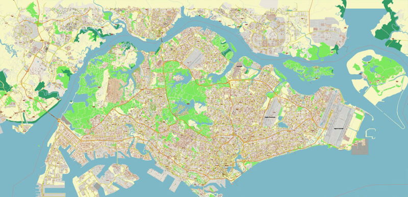 Syngapore 2025 Vector Map Exact Extra High Detailed Street Map Adobe Illustrator in layers