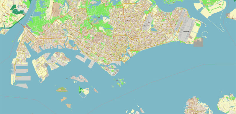 Syngapore 2025 Vector Map Exact Extra High Detailed Street Map Adobe Illustrator in layers