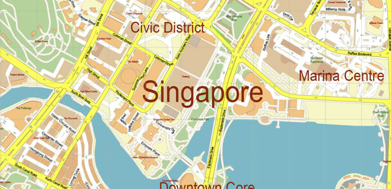 Syngapore 2025 Vector Map Exact Extra High Detailed Street Map Adobe Illustrator in layers