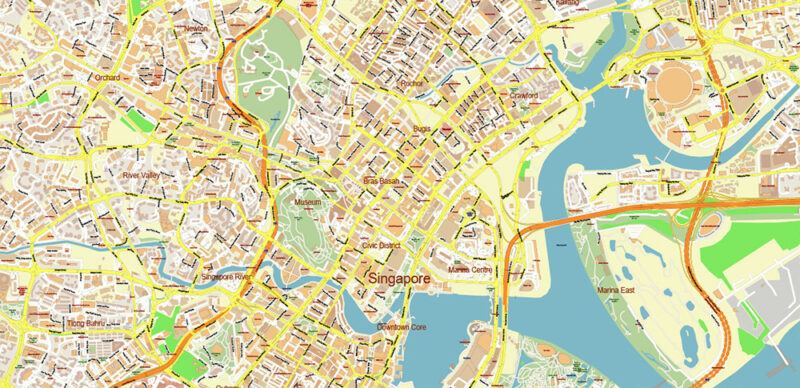 Syngapore 2025 Vector Map Exact Extra High Detailed Street Map Adobe Illustrator in layers