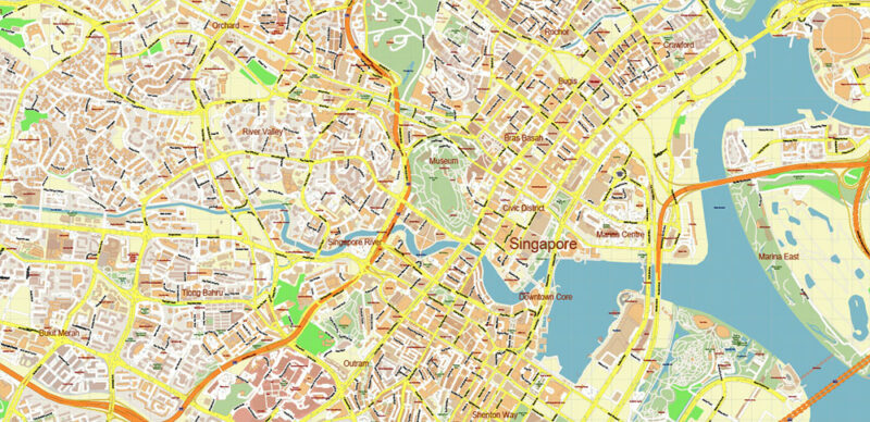 Syngapore 2025 Vector Map Exact Extra High Detailed Street Map Adobe Illustrator in layers