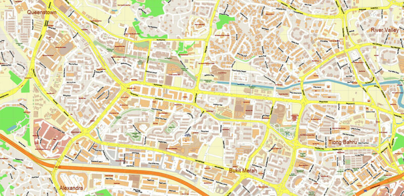 Syngapore 2025 Vector Map Exact Extra High Detailed Street Map Adobe Illustrator in layers
