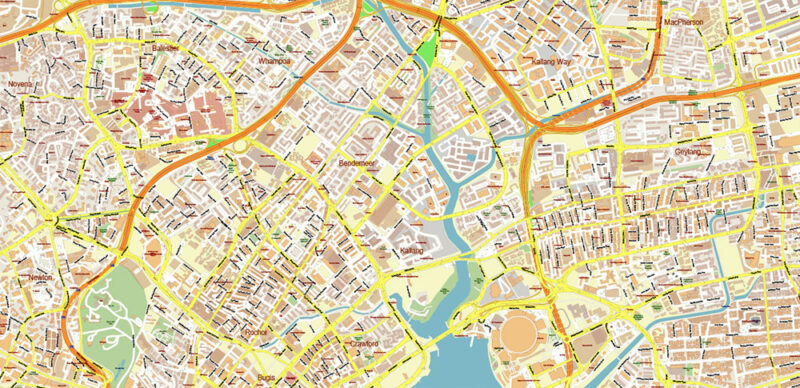 Syngapore 2025 Vector Map Exact Extra High Detailed Street Map Adobe Illustrator in layers