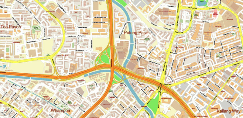 Syngapore 2025 Vector Map Exact Extra High Detailed Street Map Adobe Illustrator in layers