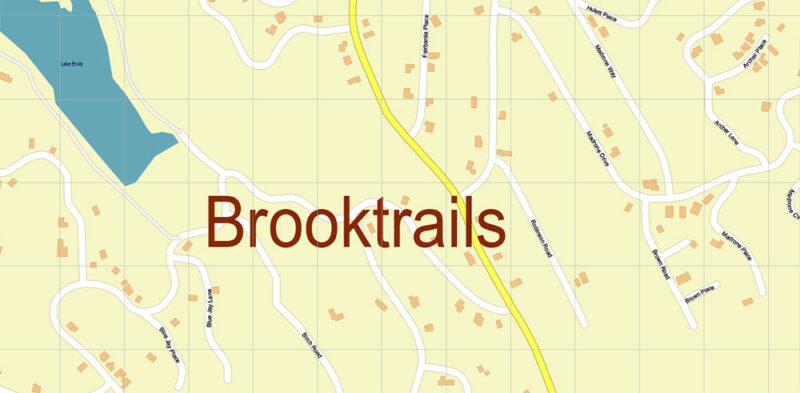 Brooktrails + Willits California USA Vector Map Exact Extra High Detailed Street Map Adobe Illustrator in layers