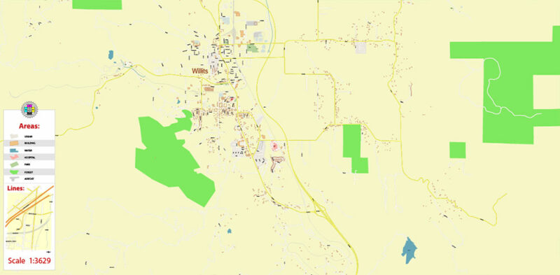 Brooktrails + Willits California USA Vector Map Exact Extra High Detailed Street Map Adobe Illustrator in layers