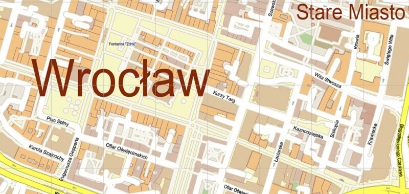 Wroclaw Metro Area Poland Vector Map High Detailed Street Map Adobe Illustrator in layers