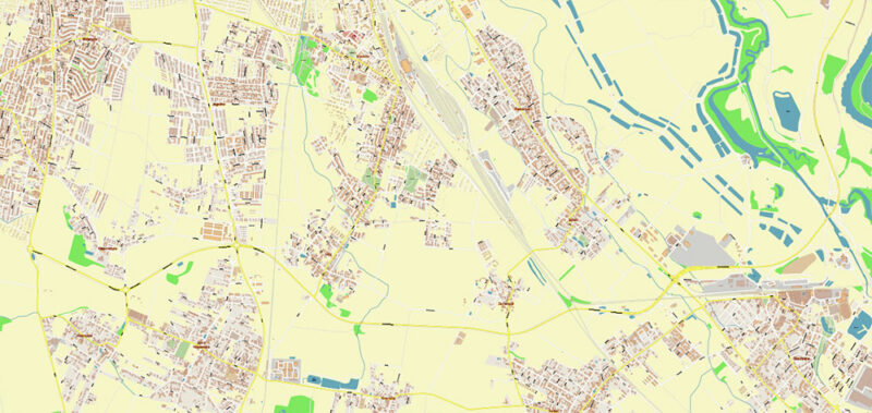 Wroclaw Metro Area Poland Vector Map High Detailed Street Map Adobe Illustrator in layers