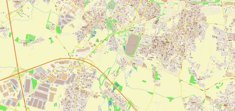 Wroclaw Metro Area Poland Vector Map High Detailed Street Map Adobe Illustrator in layers