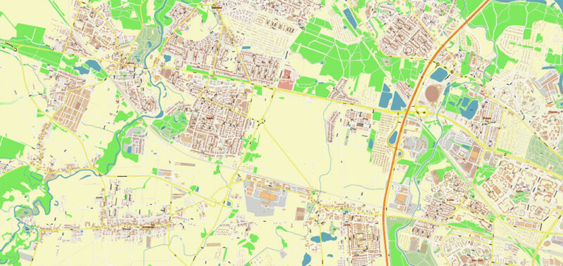 Wroclaw Metro Area Poland Vector Map High Detailed Street Map Adobe Illustrator in layers