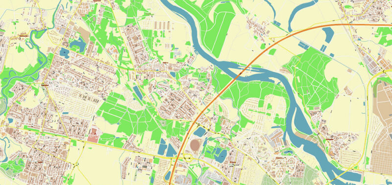 Wroclaw Metro Area Poland Vector Map High Detailed Street Map Adobe Illustrator in layers