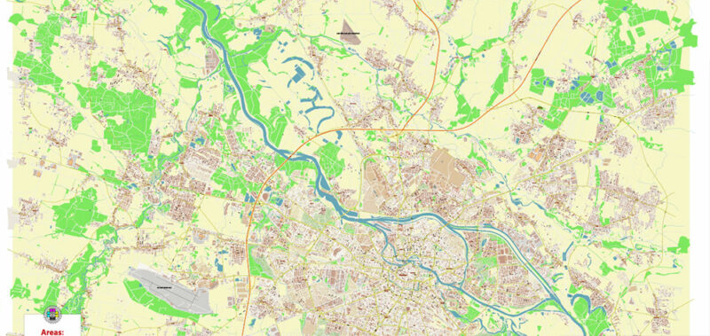 Wroclaw Metro Area Poland Vector Map High Detailed Street Map Adobe Illustrator in layers