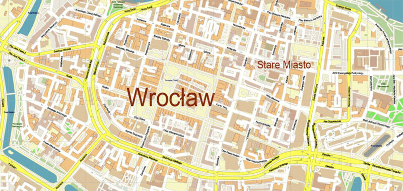 Wroclaw Metro Area Poland Vector Map High Detailed Street Map Adobe Illustrator in layers