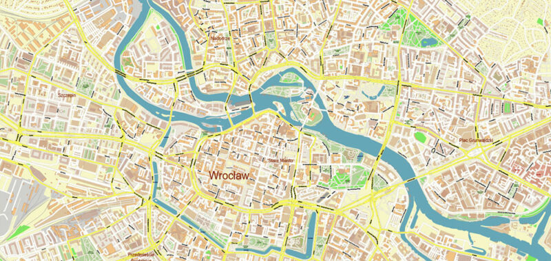 Wroclaw Metro Area Poland Vector Map High Detailed Street Map Adobe Illustrator in layers
