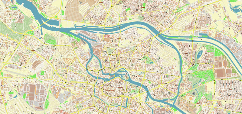 Wroclaw Metro Area Poland Vector Map High Detailed Street Map Adobe Illustrator in layers