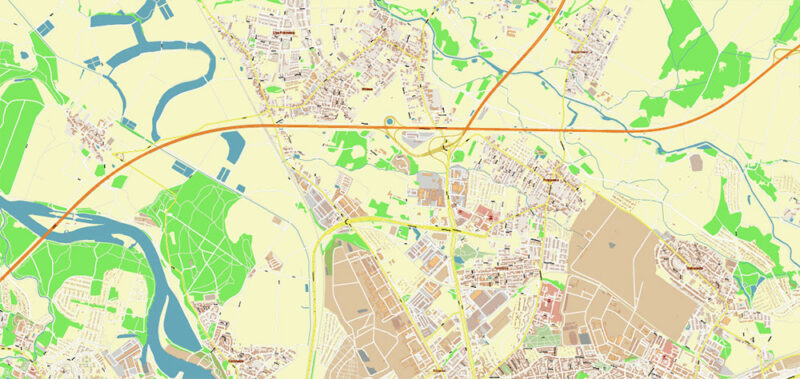 Wroclaw Metro Area Poland Vector Map High Detailed Street Map Adobe Illustrator in layers