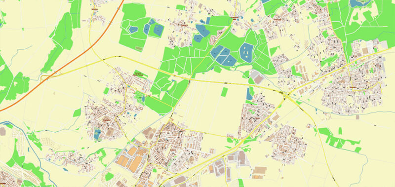 Wroclaw Metro Area Poland Vector Map High Detailed Street Map Adobe Illustrator in layers