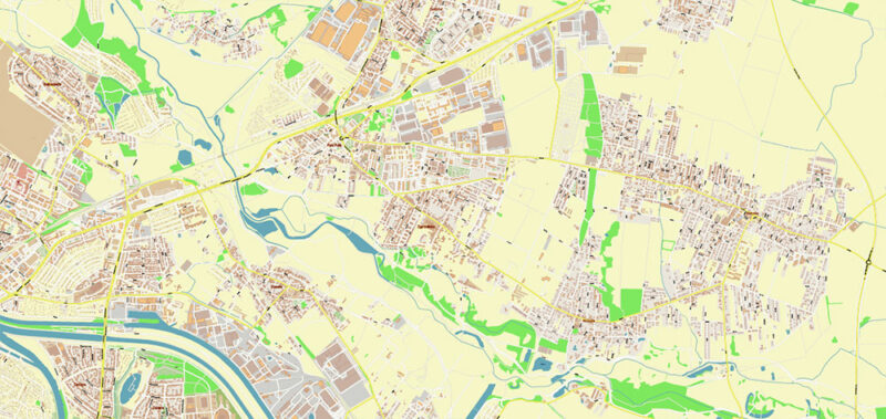 Wroclaw Metro Area Poland Vector Map High Detailed Street Map Adobe Illustrator in layers