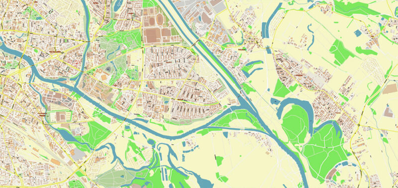 Wroclaw Metro Area Poland Vector Map High Detailed Street Map Adobe Illustrator in layers