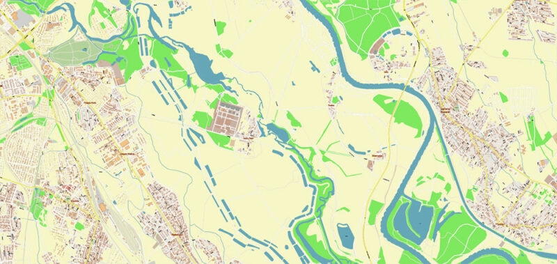 Wroclaw Metro Area Poland Vector Map High Detailed Street Map Adobe Illustrator in layers