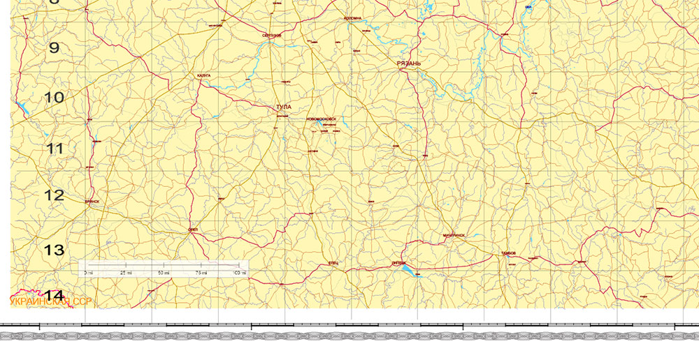 Moscow - Perm area USSR 1980 PDF vector map military edition (RUSSIAN NAMES) editable layered Adobe PDF