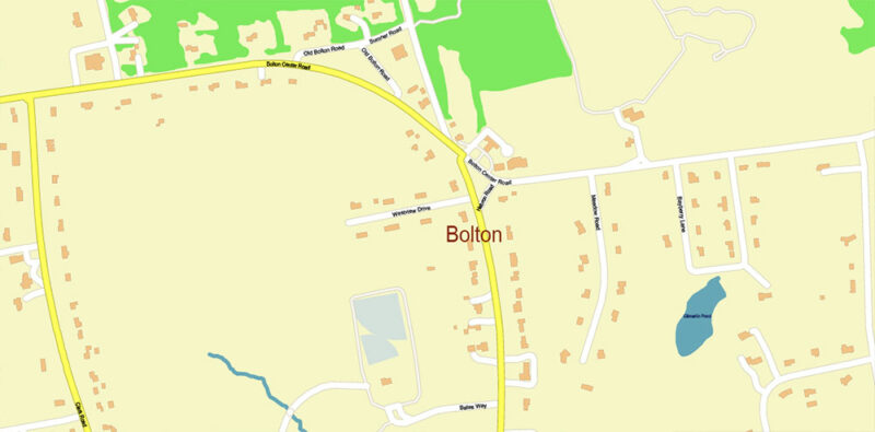 Bolton Connecticut USA Map Vector Exact City Plan High Detailed Street Map editable Adobe Illustrator in layers