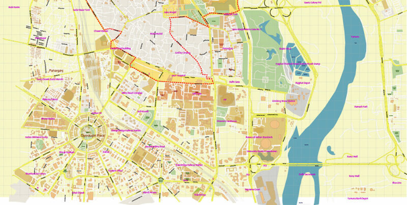Chandni Chowk Delhi India Map Vector Exact City Plan High Detailed Street Map editable Adobe Illustrator in layers