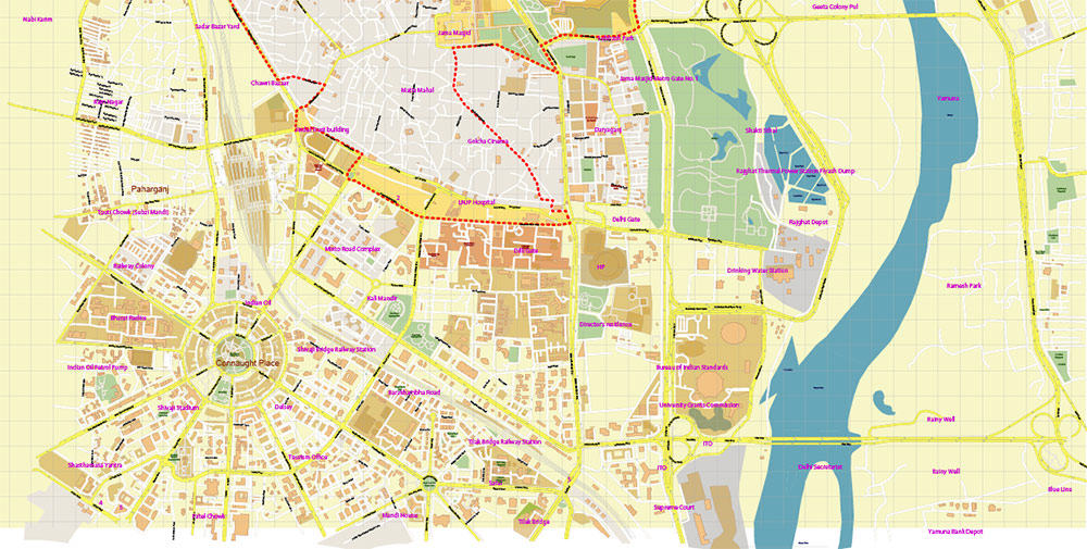 Chandni Chowk Delhi India PDF Map Vector Exact City Plan High Detailed Street Map editable Adobe PDF in layers