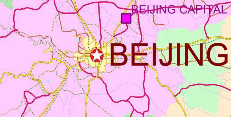 China High Detailed Vector Map: Admin, Roads, Cities and Water areas Editable Layered Adobe Illustrator