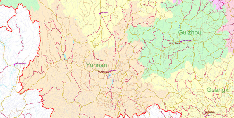 China High Detailed Vector Map: Admin, Roads, Cities and Water areas Editable Layered Adobe Illustrator