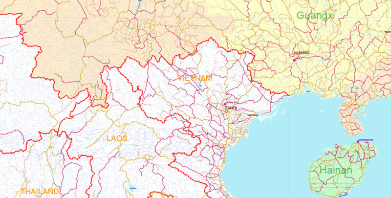 China High Detailed Vector Map: Admin, Roads, Cities and Water areas Editable Layered Adobe Illustrator
