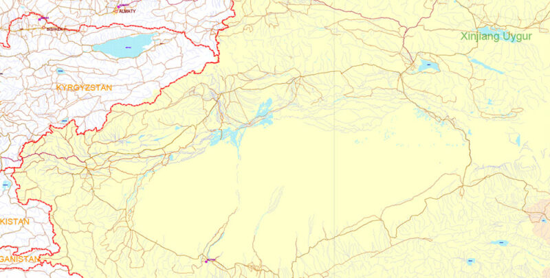 China High Detailed Vector Map: Admin, Roads, Cities and Water areas Editable Layered Adobe Illustrator