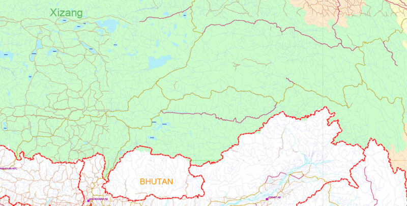 China High Detailed Vector Map: Admin, Roads, Cities and Water areas Editable Layered Adobe Illustrator
