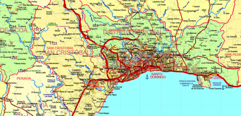 Dominicana and Haiti HD Vector Map high detailed roads editable layered in Adobe Illustrator