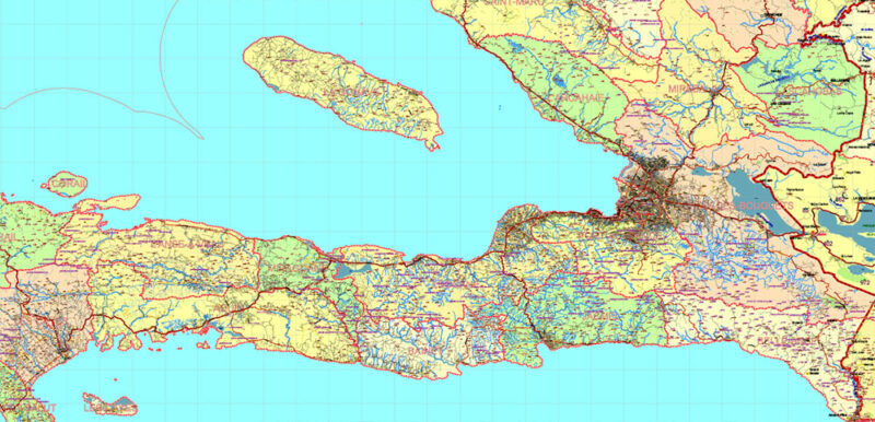 Dominicana and Haiti HD Vector Map high detailed roads editable layered in Adobe Illustrator