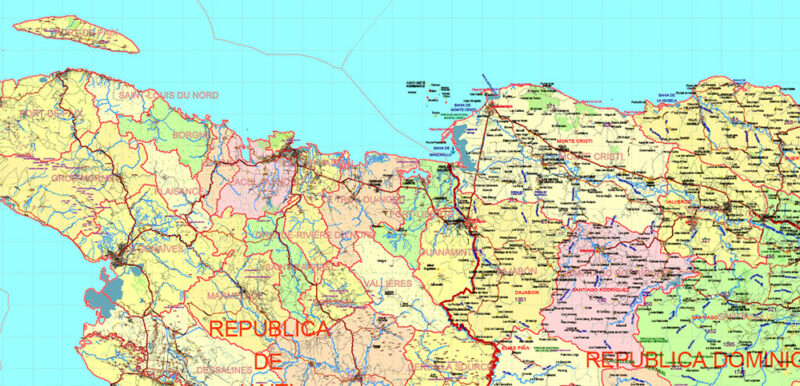 Dominicana and Haiti HD Vector Map high detailed roads editable layered in Adobe Illustrator