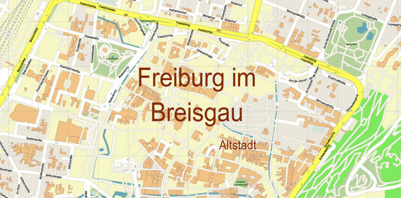 Freiburg im Breisgau Germany Map Vector Exact City Plan High Detailed Street Map editable Adobe Illustrator in layers